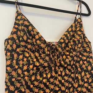 UO Floral Black and Orange Satin Sundress NWOT